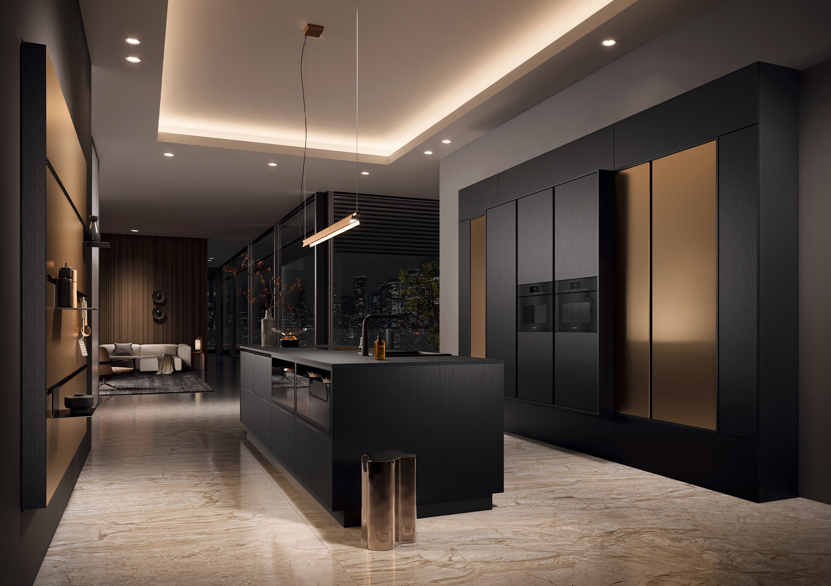 Overall view of AV 7070-GL bronze with AV 6088-GL oak black